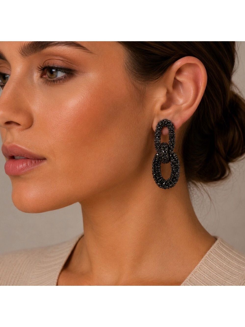 NWT Deepa Gurnani Black Beaded Link Drop Earrings